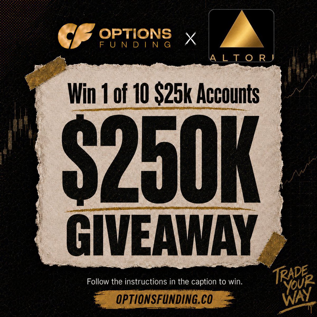 clintoptions's tweet photo. I am giving away 10 FREE 25k @OptionsFunding_ accounts to 10 lucky winners! All you have to do to enter the contest is:
LIKE + COMMENT "ALTORI" 
(Must be following so I can DM)

Winners will be chosen this weekend! https://t.co/MuRUpXjYMS