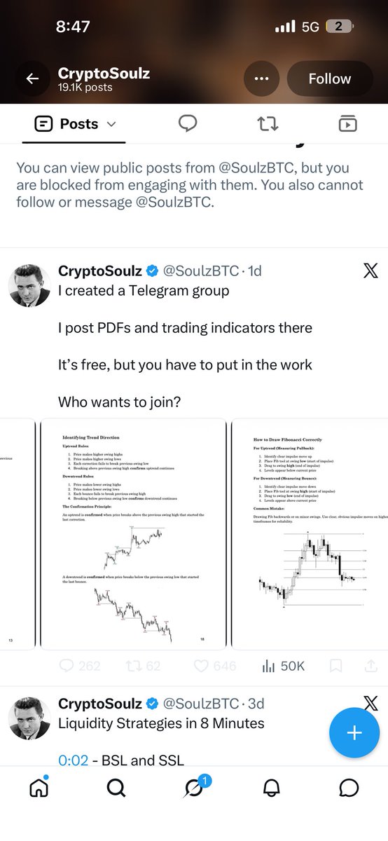 _SoulzBTC__'s tweet photo. I created a Telegram group

I post PDFs and trading indicators there

It's free, but you have to put in the work

Who wants to join? https://t.co/WUXV2Kw0Yy