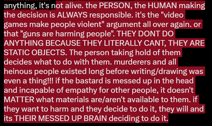 stopthisnosense's tweet photo. @CrystalHuxloy @frukology @Fluffykitten505 they ARE wrong. fictional material has no victim and no rights other than the copyright law. CSAM is harming real, breathing children who have their basic human rights violated! comparing the two is awfully disrespectful to the victims. And no, fiction doesn't do anything, it's n https://t.co/R2d2lRjIJm