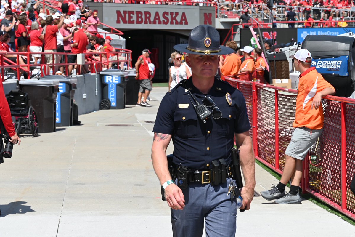 NEStatePatrol's tweet photo. Season opening W for the #Huskers!

Drive home safely and we’ll see you back here next Saturday. Listen for Trooper Brett’s postgame traffic reports on @HuskersRadio. https://t.co/R1VI6rJFE2