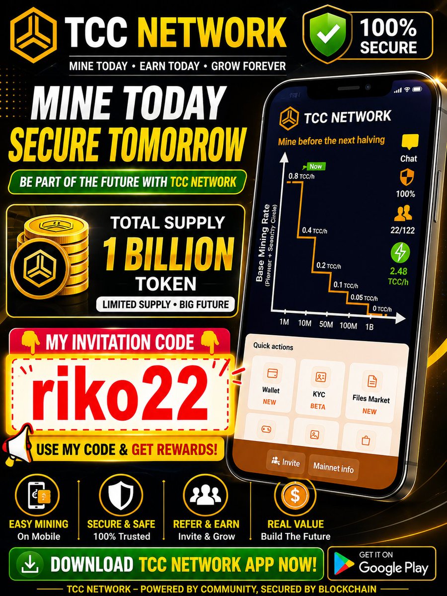 Rikochakma24651's tweet photo. 🚀 Join TCC Network & Start Mining!
📲 Download TCC Network
✅ Create Account
⛏️ Start Mining
🎁 Invitation Code: riko22
#TCCNetwork #TCC #TCCMining #Crypto #Mining #Web3 https://t.co/EI7octrLCb