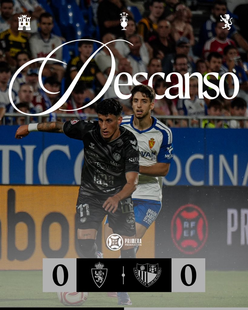 AntequeraCF's tweet photo. ⏱️ 45+’ | 0-0 | ¡Descanso en el Ibercaja Estadio!

#RealZaragozaAntequera https://t.co/0MM7DrQLB4