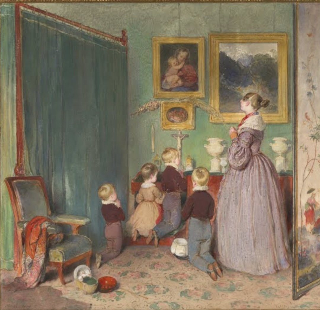 FiatLuxGenesis's tweet photo. The Evening Prayer" by Austrian artist Peter Fendi (1839)

The scene portrays Archduchess Sophie of Bavaria, also known as Princess Sophie, leading her children in evening prayer, symbolizing devotion and familial love https://t.co/taDDCiZSLS