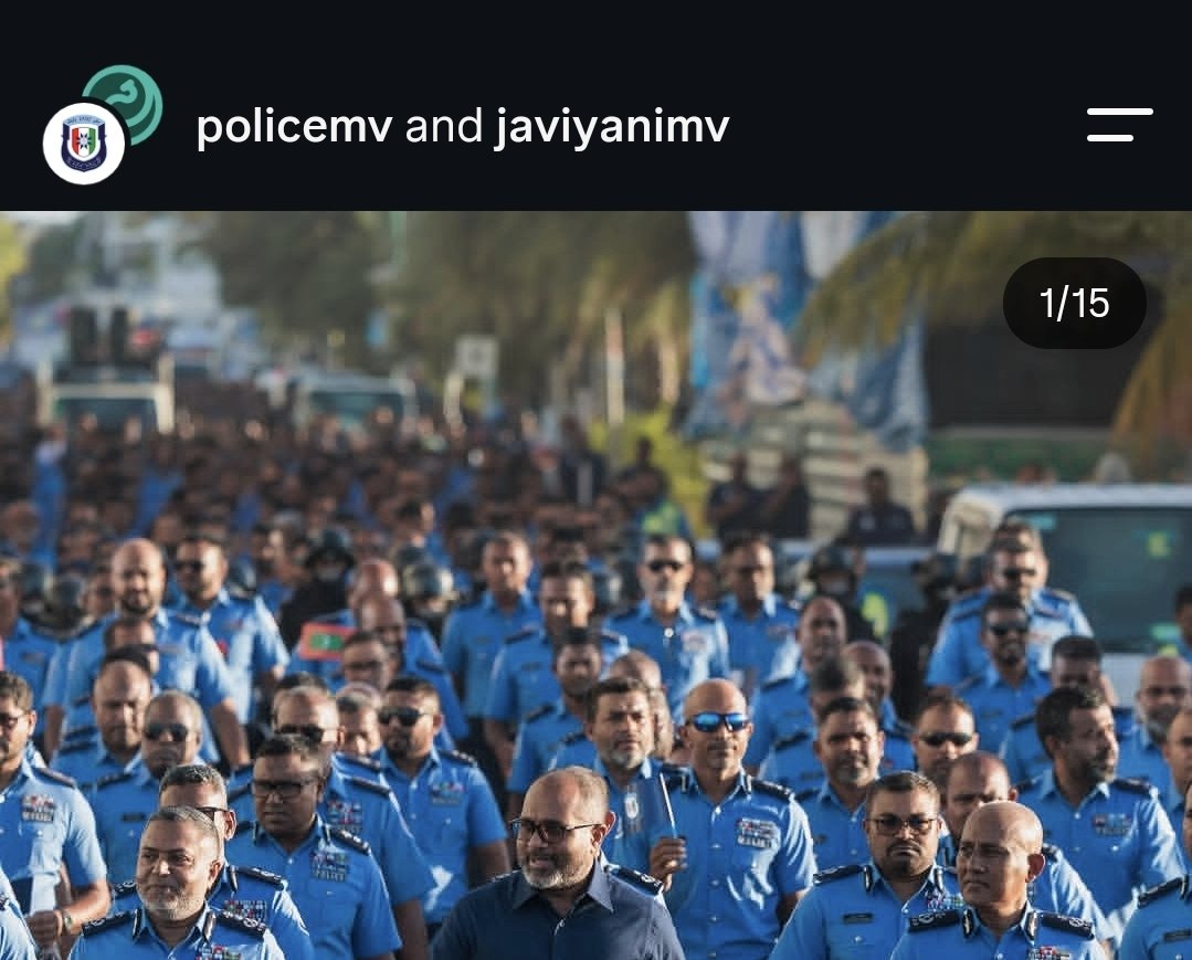 Xxtwilytex's tweet photo. Maldives Police Service recently shared a collaborative Instagram post with Javiyani, a PNC aligned media outlet. 

They have never partnered with  non governmental media in this way before. 

Look how much power they have over our law enforcement. https://t.co/vsTVejBaUl