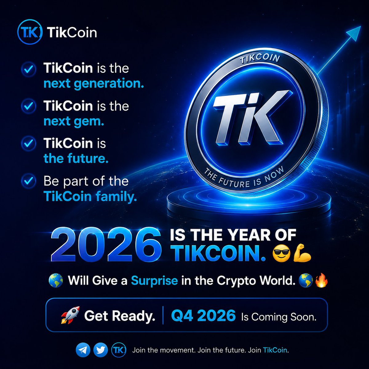 zaharaBeyoti's tweet photo. 🚀 TikCoin is the next generation.
💎 The next gem.
🌍 The future of crypto.

😎💪 2026 is the year of TikCoin!
🔥 Get ready for a surprise in the crypto world.

⏳ Q4 2026 is coming soon.
🚀 Stay ready. Stay strong. Be part of the TikCoin family!

#TikCoin #TIK https://t.co/sUD9EMSXDa