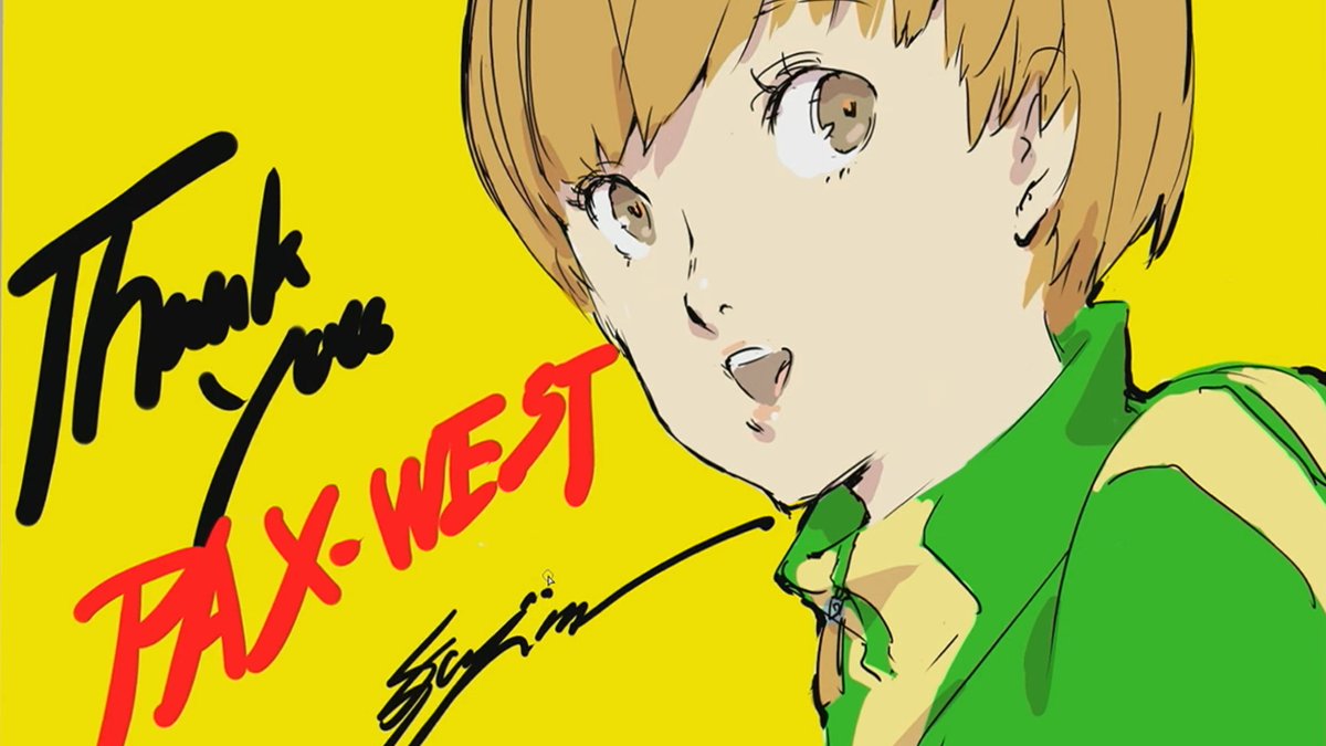 ScrambledFaz's tweet photo. Persona 4 Revival - Chie drawing by Shigenori Soejima for PAX https://t.co/AATWIVkLFD