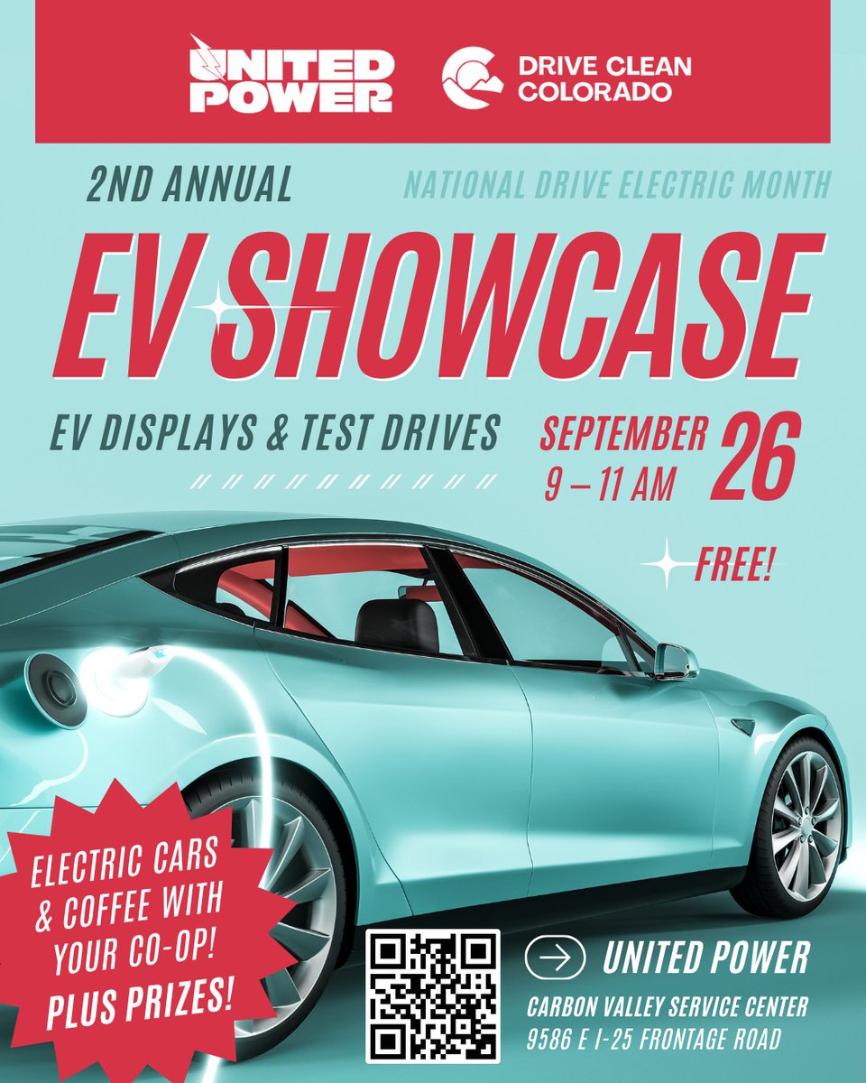 unitedpowercoop's tweet photo. Our 2nd Annual EV Showcase is just a few weeks away! 🚘⚡ Mark your calendar for Sept. 26 for the EV Showcase in partnership with Drive Clean Colorado. 🌐 More event information at https://t.co/j50iApqx46. https://t.co/bwik9M5Xh2