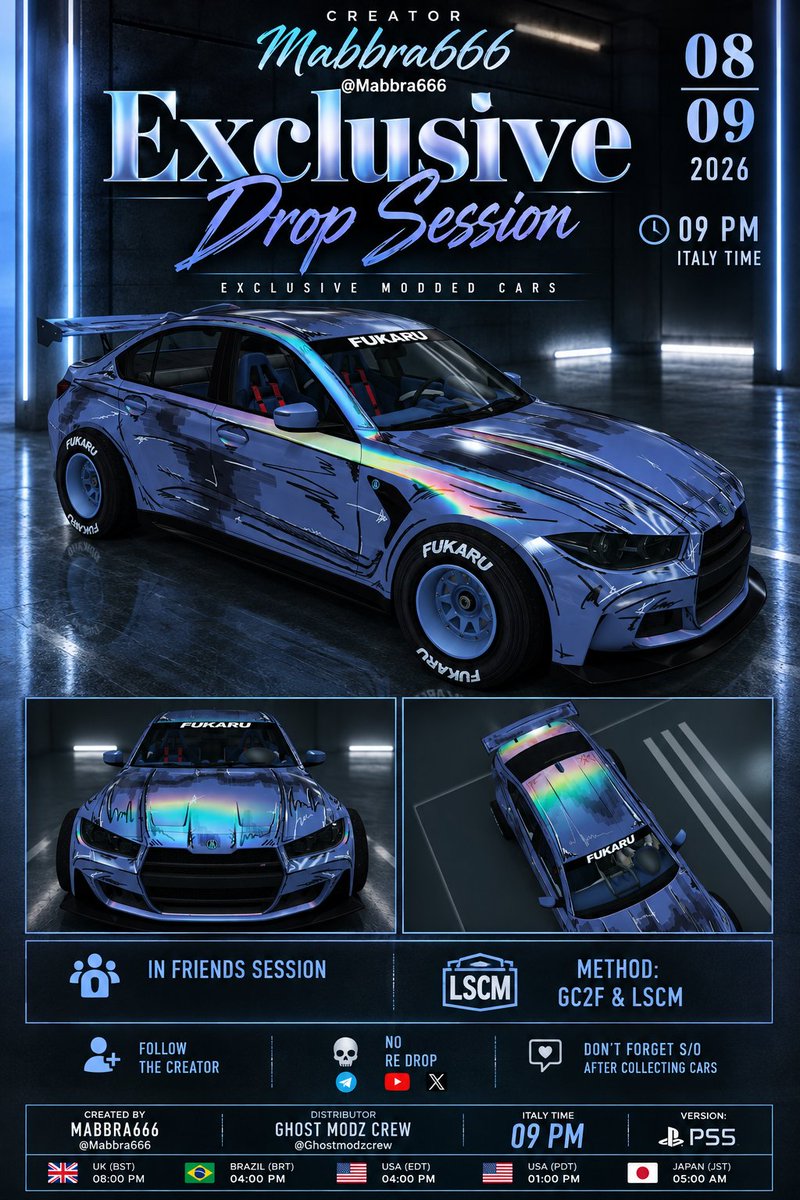 Mabbra666's tweet photo. 🚨ＤＲ♢Ｐ Ｓ|ΞＳＳＩ♢Ｎ🚨
🎮PS5

🗓08/09/26
🕘TIME
🇮🇹21:00/🇺🇸15:00
🇧🇷17:00/🇬🇧20:00

💰LSCM
🔰GC2F
📍WIND FARM
🆔PINNED IN THE STREAM

┈═━═━☆═◈═☆━═━═┈
🖌️ＮＥＷ　ＰＲＯＪＥＣＴ🎨
#14  #15

🚘SENTINEL GTS
🚘10F

🧼FULL CLEAN
🪄UNSELECTED INTERIORS
🌈CHAMELEON PEARL
🏷️YANKTON PLATE

┈═━═━☆═◈═☆━═━═┈
🚨NEW REQUEST: COMMENT YOUR 🆔 IN THE STREAM TO BE ACCEPTED

⚠️GC2F: PLS WAIT YOUR TURN NEAR YOUR CAR

📸DON'T FORGET S/O

┈═━═━☆═◈═☆━═━═┈
🔔FOLLOW
❤️LIKE 
♻️RETWEET 

🔗 https://t.co/6Dfr0DZxXW…

#Gta #Gtaonline #Gtacommunity #RockstarGames #Youtube #Gc2f #PS5