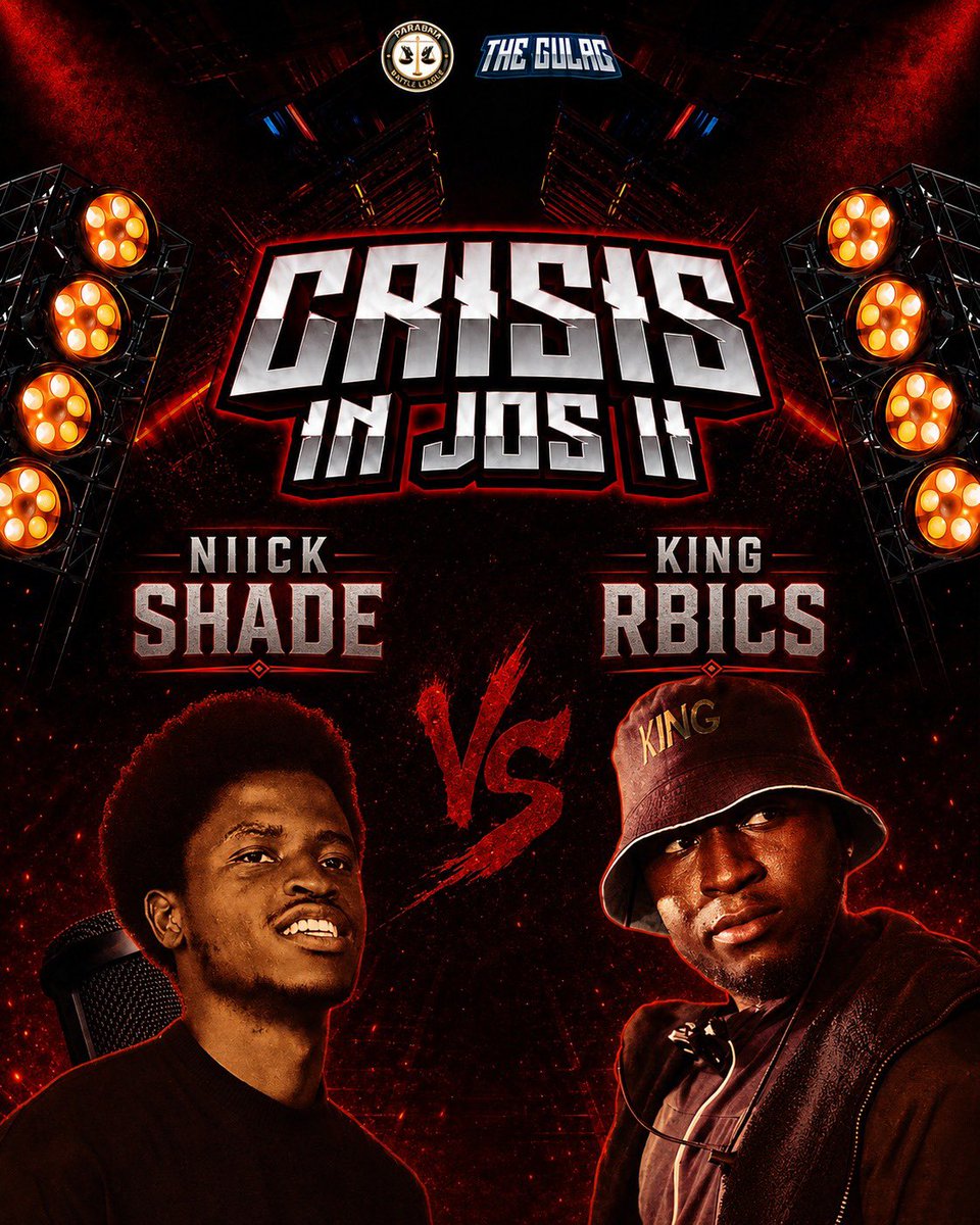 Deuce_DTF's tweet photo. J-town’s rising star comes face to face with a veteran and former WOTS COTY… 

This October in Jos!

Niick Shade vs King Rbics
@NiickShade @Rbics 

It’s getting excitinggggg!!!
#CrisisinJos
#Gulag #Bar4Bar #WOTS https://t.co/6QPrdL3MHZ
