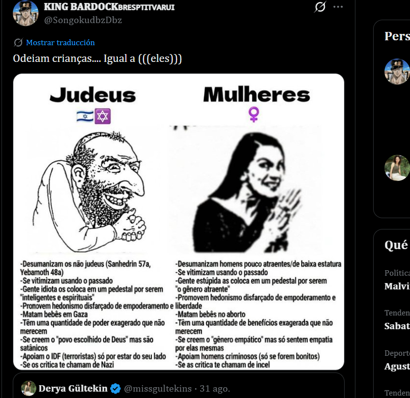 anitrad74929's tweet photo. brasilero compara a las mujeres con los judios.
esto es un nivel de locura sin limites https://t.co/22TjIUXJRx