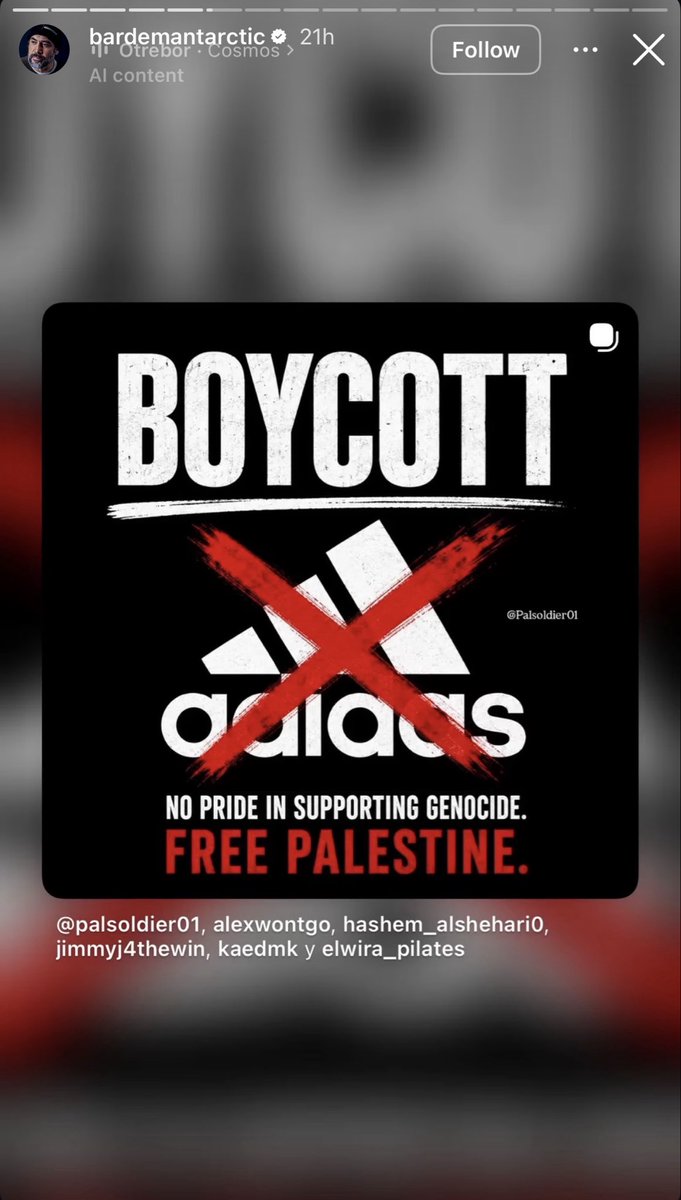 phantompain1984's tweet photo. 4,000 Palestinian children have lost limbs to injuries caused by Isræl’s bombs.

And Adidas chose an Isræli soldier to front its campaign.

Javier Bardem responded by repeatedly pushing #BoycottAdidas to his millions of followers.

This is bigger than one celebrity or one brand.

It is the same Spanish soft power I documented before:

The athlete raises the flag. The actor breaks the silence. The public applies the pressure.

From Lamine Yamal to Javier Bardem, Spain has turned culture itself into a front for Palestine. 🇪🇸🇵🇸
