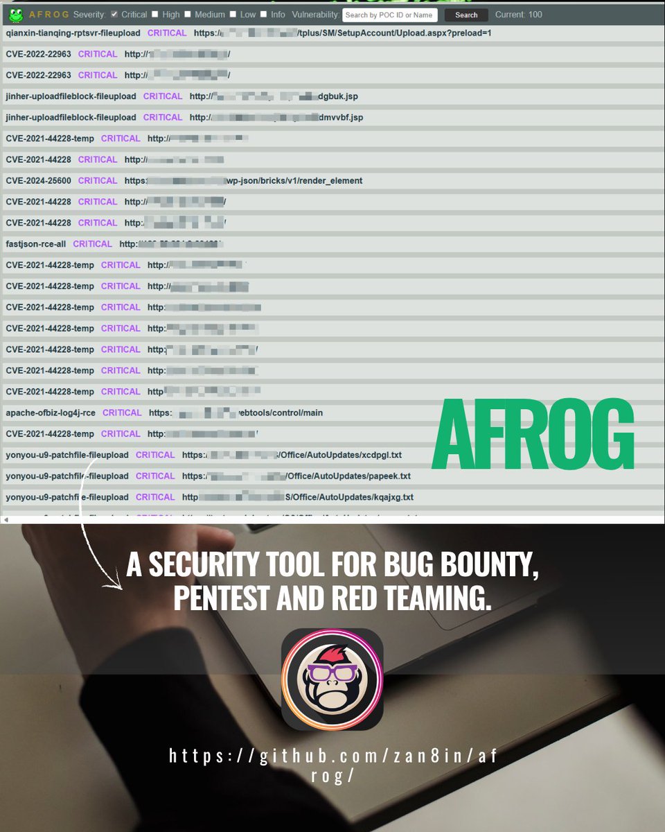 EsGeeks's tweet photo. 🛡️⚡🔍 afrog | Escáner Go listo para bug bounty y pentest
Necesitas validar vulnerabilidades sin esperar eternamente ni lidiar con ruido.
PoCs propios, portscan previo, filtros por severidad y reportes HTML listos para entregar.
#afrog #vulnerabilityscanner #bugbounty #pentest https://t.co/Fka9ZC395C