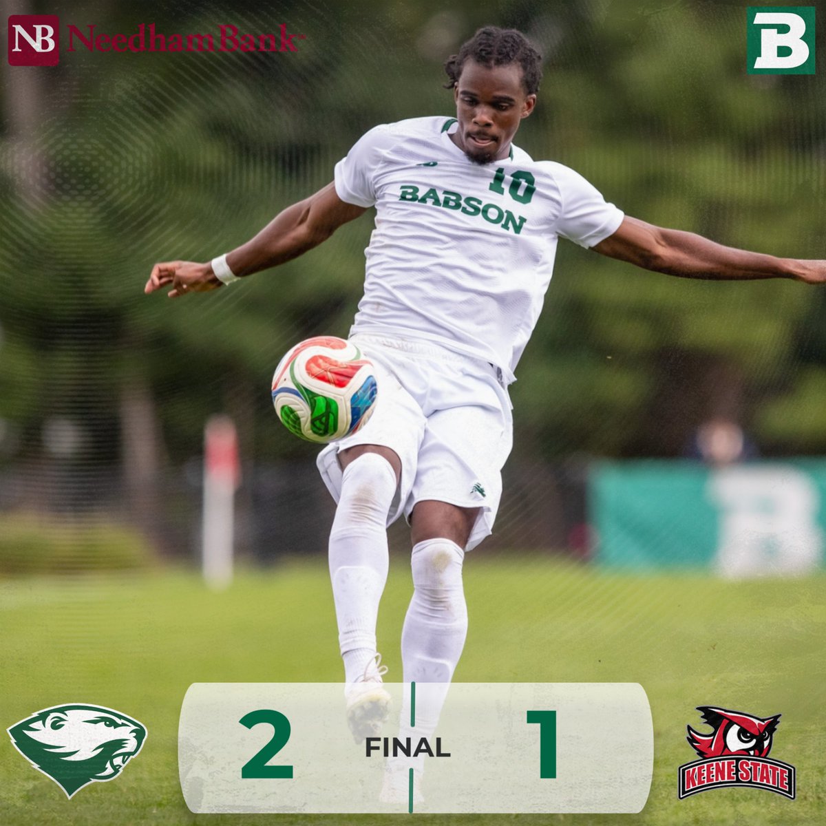 BabsonAthletics's tweet photo. McKenzy Pierre and Connor Hanrahan scored first-half goals and Will Devall finished with two saves as @Babson_Soccer defeated @KeeneStateOwls 2-1 on Saturday to open the Keene State Kickoff Classic. #GoBabo #d3soccer https://t.co/nueXsbiNOa