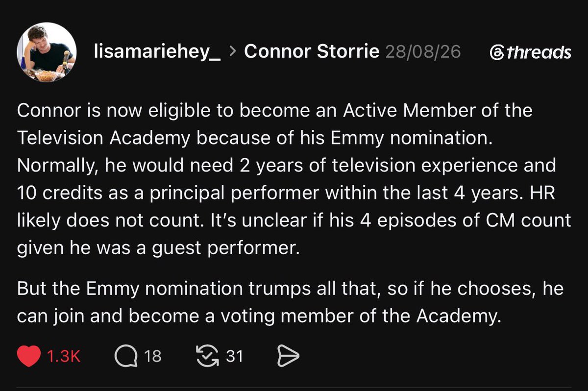ConnorSEdits's tweet photo. *Connor is now eligible to become an Active Member of the Television Academy with his Emmy Nomination cutting short the usual 2 years of television experience &amp; 10 credits usually needed as a principal performer.

*The Emmy Nominated Title for all his credits, billing, etc. https://t.co/uemW5cLOMM