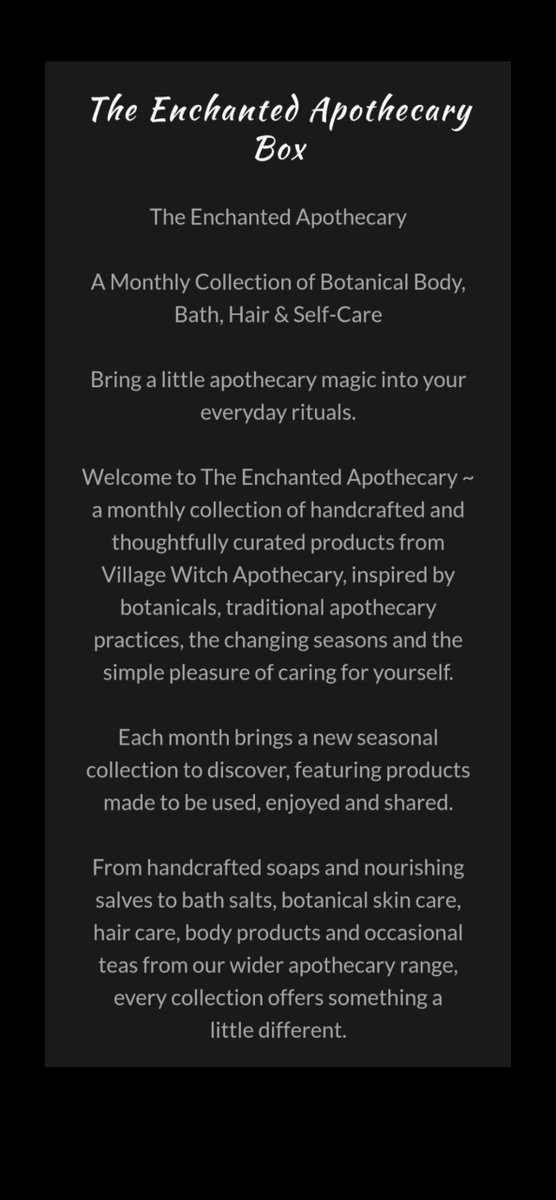 villagewitchuk's tweet photo. The Enchanted Apothecary Box
A Monthly Collection of Botanical Body, Bath, Hair & Self-Care
https://t.co/akUQ7k7S8G
#apothecary #subscriptionboxes #selfcare #healingsalves #handcraftedsoaps https://t.co/JwN31wBTHr