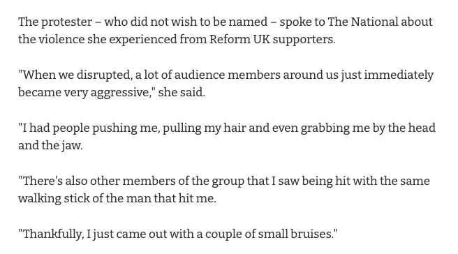 alexander_minh's tweet photo. The National has spoken to some of the protesters who were assaulted at the Reform conference

https://t.co/EX4sRYfTjR https://t.co/6Zk7DGoMF7