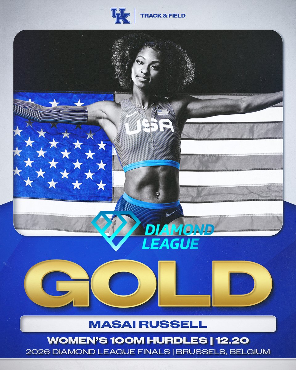 KentuckyTrack's tweet photo. ✅ World Record Holder
✅ 2026 Diamond League Champion

Masai Russell claims her first career Diamond League title in Brussels, posting a 12.20 time in the women's 100m hurdles final‼️👏 

#HurdleU | #WeAreUK | #UKTF https://t.co/XKWpcb3A10