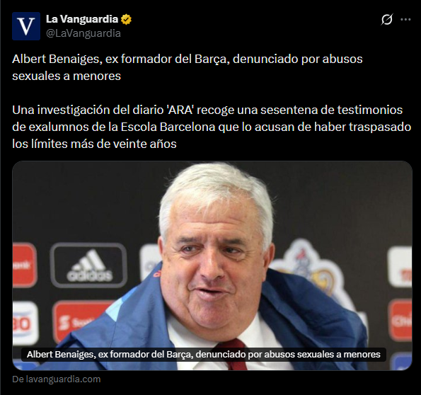 lerickes's tweet photo. @B_LokiDP @AdriRM33 Hablar de pedofilia cuando en uno de los máximos responsables de la Masia durante 20 años y Chivas en México hay graves acusaciones en su contra por pedofilia. https://t.co/liRvpN7ayi