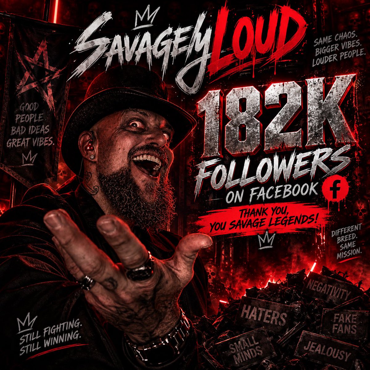 SavagelyLoud's tweet photo. 182k on Facebook and counting rapidly!
Yall fucking rock!
#growing #fthehaters #savagelyloud https://t.co/TtYzGLjsGC