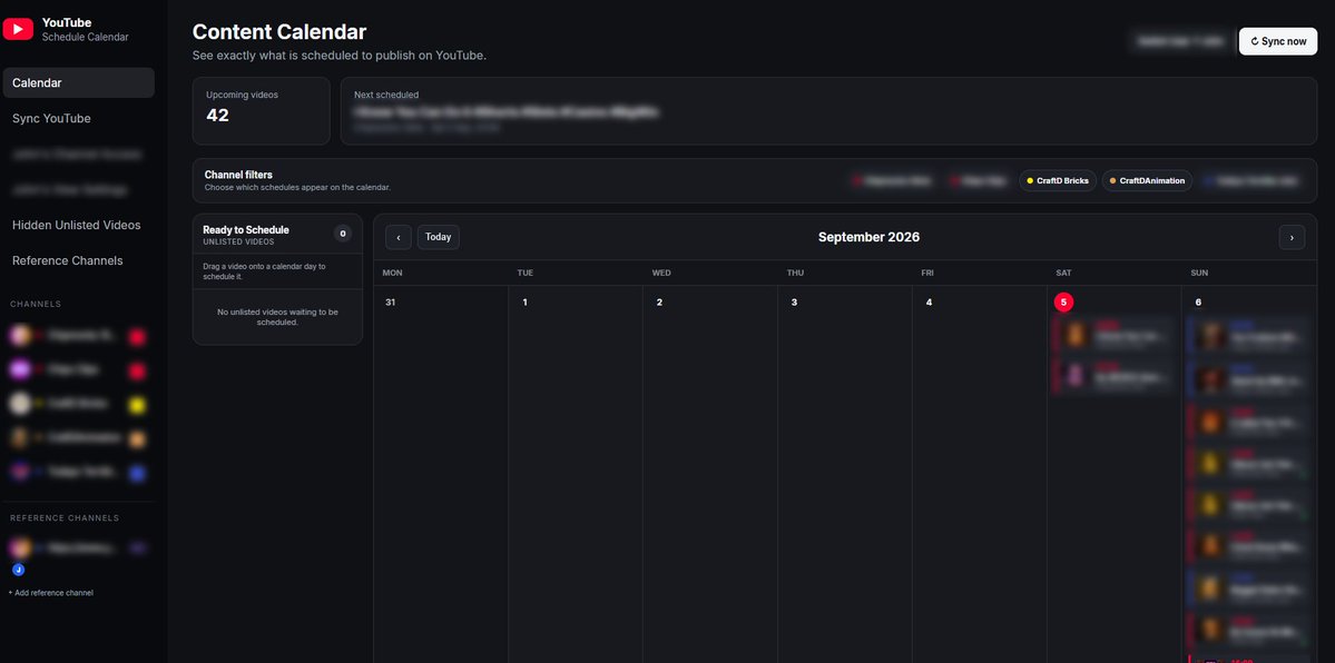 CraftDAnimation's tweet photo. Don't get me wrong.  YouTube is great but the Studio is limited when you manage multiple channels.  So with that in mind I built my own site to manage all the channels.  Now I can schedule videos, move them around, update thumbs etc all in one space.  No need to keep logging in and out and switching channels any  more.  It's even set up so a second person who deals with the thumbs is able to see everything they need to do in one place.

Work smarter not harder.