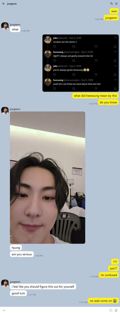 stonerhee's tweet photo. fake heejake texts part ??? https://t.co/AOgGxBoqbX