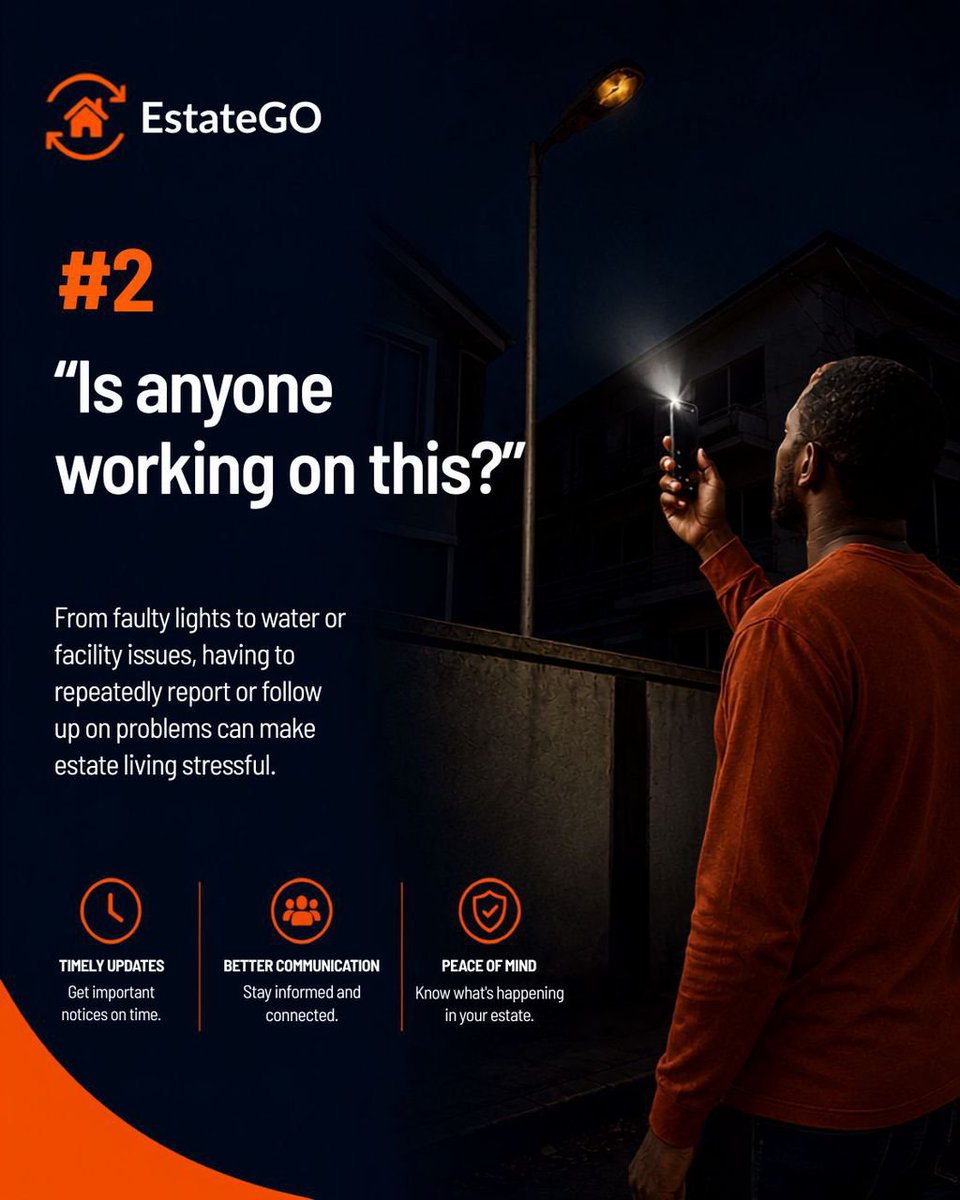 EstateGoNg's tweet photo. Some things can make everyday estate living more stressful than it needs to be. 

That’s where EstateGO comes in making estate living easier with timely updates, better communication, verified vendors, and peace of mind. 

Comment ONE thing you wish was easier in your estate? https://t.co/u7JOqu5Sg7