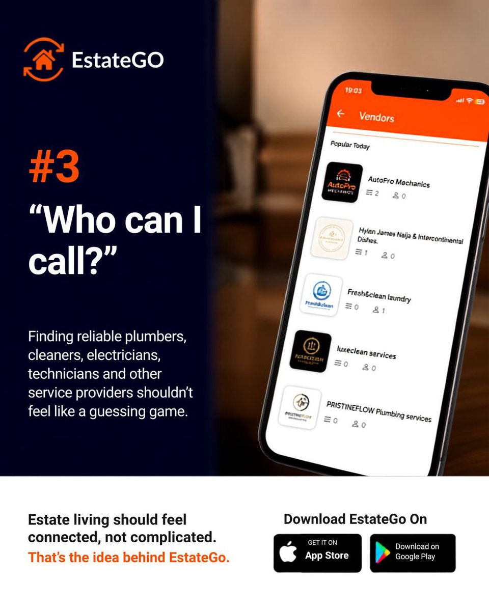EstateGoNg's tweet photo. Some things can make everyday estate living more stressful than it needs to be. 

That’s where EstateGO comes in making estate living easier with timely updates, better communication, verified vendors, and peace of mind. 

Comment ONE thing you wish was easier in your estate? https://t.co/u7JOqu5Sg7