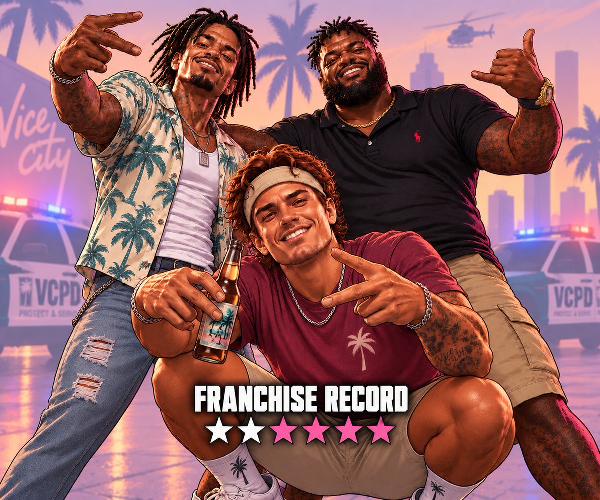 manateesmayhem's tweet photo. 🎉 FRANCHISE RECORD

With an average 4-star Wanted Level per player this season, the Manatees officially have the most badass roster in franchise history.

Three team leaders went out to celebrate.

It didn’t end well. ⭐⭐⭐⭐

#MMByTheNumbers https://t.co/lrXVd1Fy5C