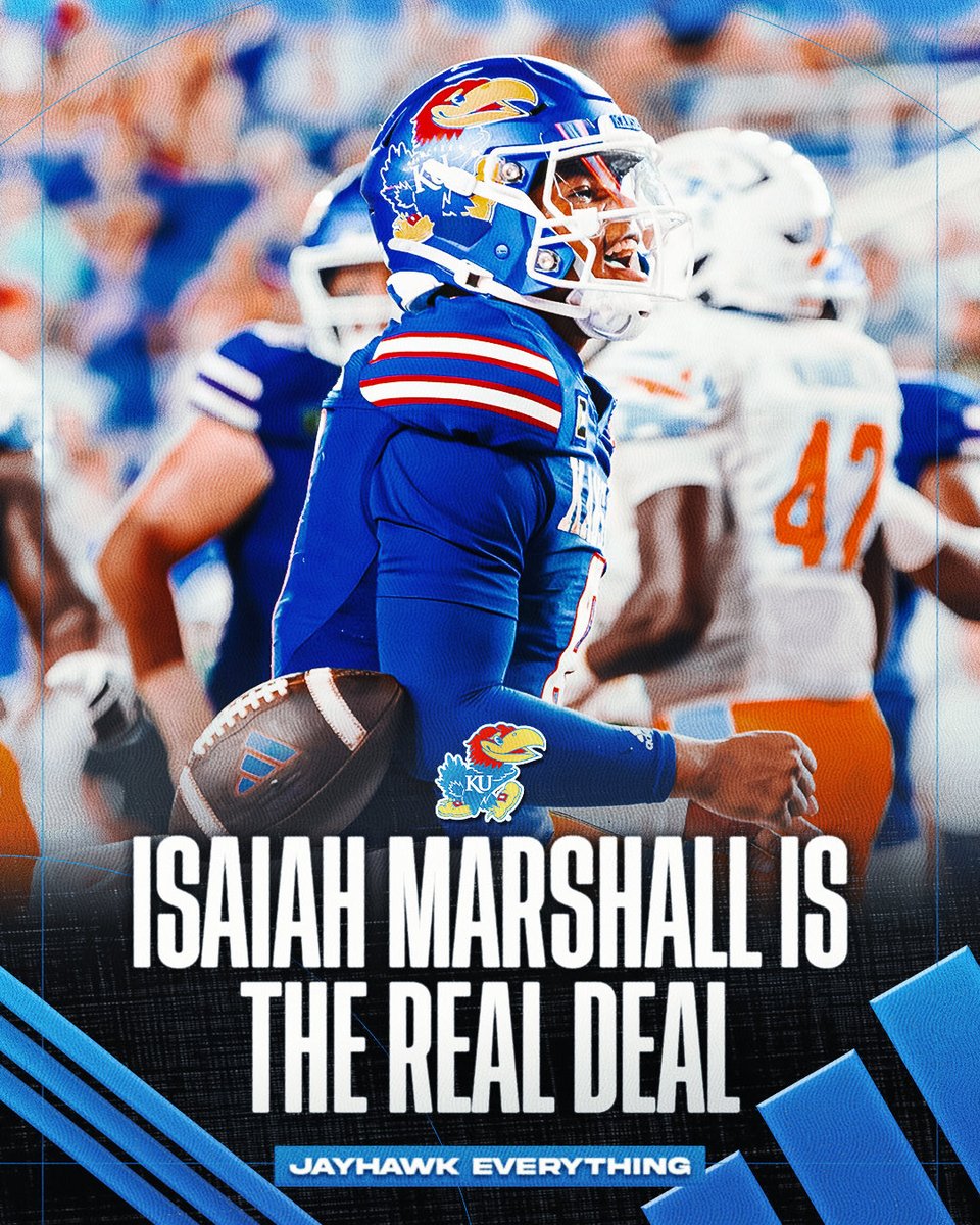 jayhawk_eu's tweet photo. I know it was LIU, but what a performance from Isaiah Marshall last night. 😤

295 Total yards
14/19 Pass completion
2 TDs

That’s how you dominate your first start of the season. https://t.co/v7a5f3yZ8e