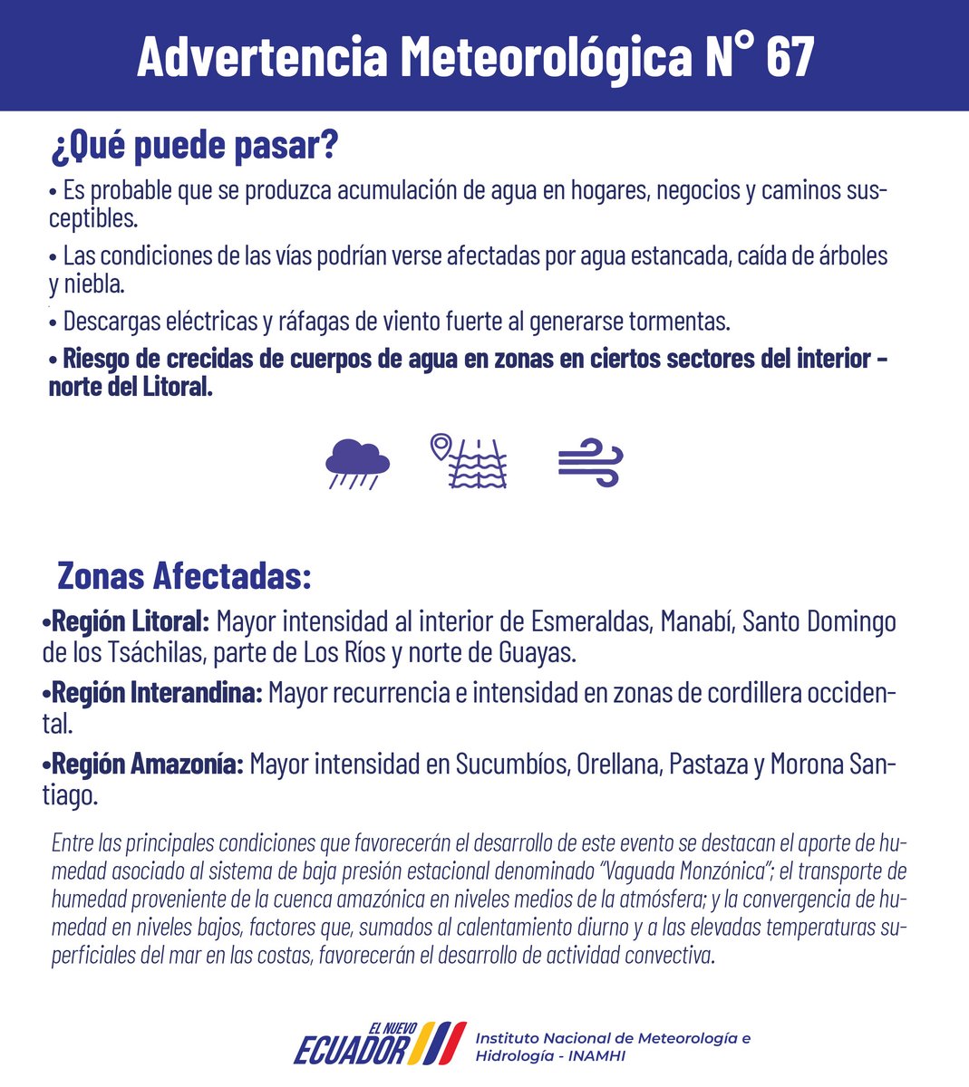inamhi_ec's tweet photo. #AdvertenciaMeteorológicaEc #67 | Desde la noche del 05 al 09 de septiembre de 2026 se prevé el incremento de lluvias en especial en la región Litoral y zonas de la Amazonía. A continuación, se detallan las principales zonas que podrían verse afectadas⛈️ https://t.co/KJTUJW5esH