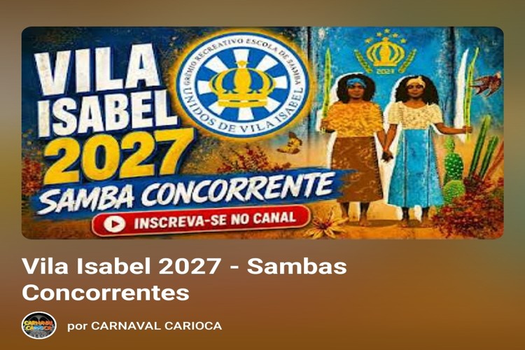 CariocaCarnaval's tweet photo. Ouça os sambas finalistas da Unidos de Vila Isabel para o Carnaval 2027. #RioCarnaval #Sapucaí #CarnavalCarioca #Samba #Carnaval2027  🔗 https://t.co/deBQj0vzas @gres_vilaisabel via @CariocaCarnaval https://t.co/taX1ksobWS