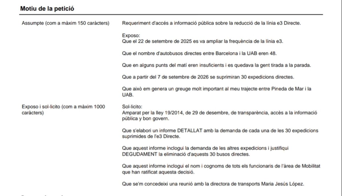 cangrijo's tweet photo. He posat una instància demanant al departament de Territori informació PRECISA sobre l'eliminació dels 30 busos directes entre Barcelona i la UAB: https://t.co/IykF6pbHvF
