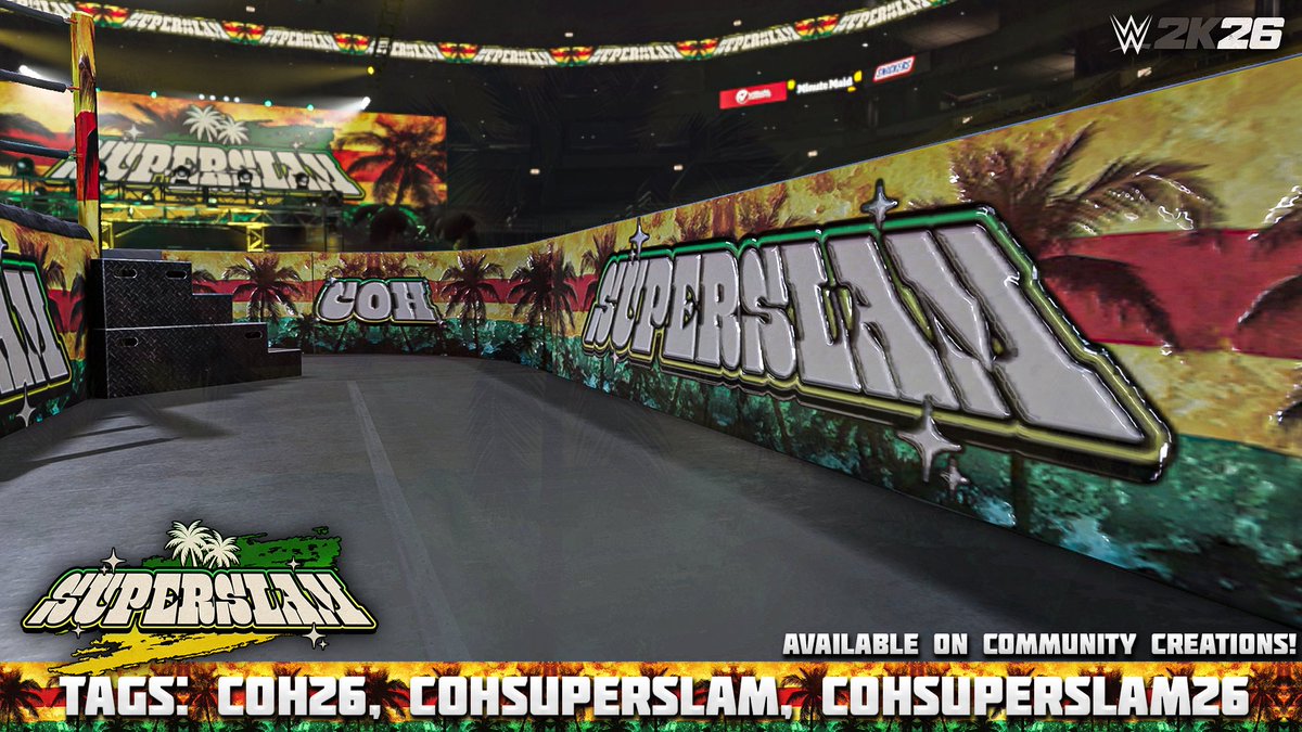 COHwrestling1's tweet photo. Here is the OFFICIAL #COHSuperSlam🌴 Arena! Available to download NOW on #WWE2K26 Community Creations!

Under 'Arena' Category

Tags: #COH26, #COHSuperSlam, #COHSuperSlam26

Creator: @SwiftGuy09 

📅COMING SOON
▶️https://t.co/w745ZMO1OW https://t.co/5hrJVszskQ