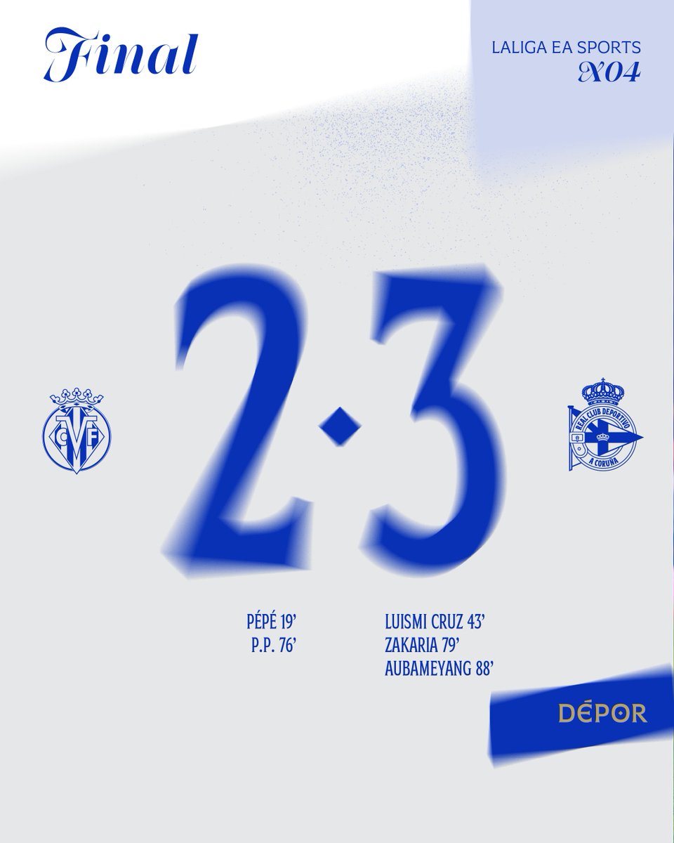 RCDeportivo's tweet photo. 🔚 Fiiiiiiinaaaal do #VillarrealDépor

⚽️  | 2️⃣ - 3️⃣ | 

#LaLigaEASports https://t.co/gqLNx20yZF