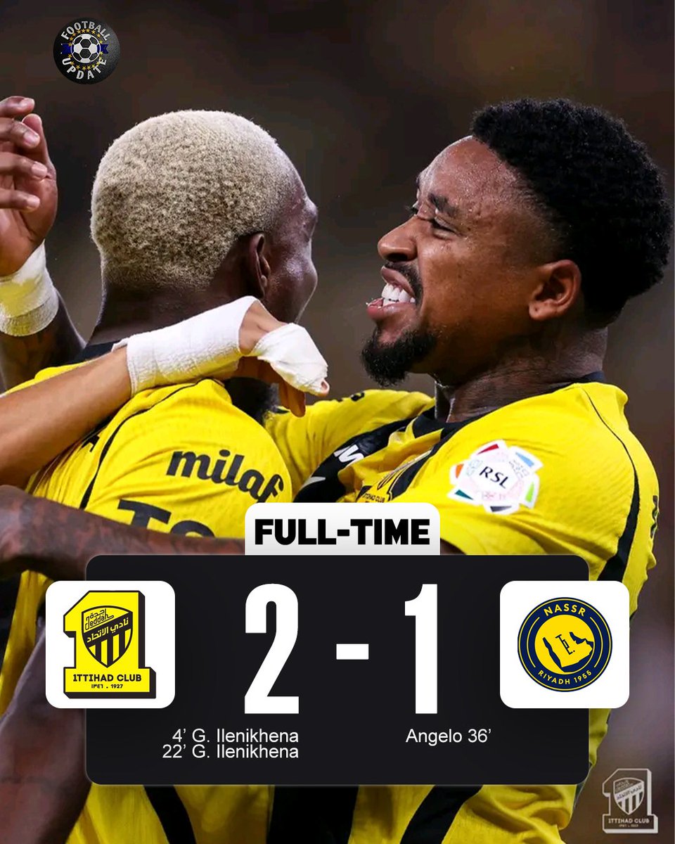 FootballUp8623's tweet photo. 𝐔𝐏𝐃𝐀𝐓𝐄: 𝐈𝐋𝐄𝐍𝐈𝐊𝐇𝐄𝐍𝐀 𝐒𝐓𝐎𝐏𝐒 𝐀𝐋 𝐍𝐀𝐒𝐒𝐑! 🛑🔥🇸🇦

Ittihad Club get the job done against Cristiano Ronaldo and Al Nassr! 😮‍💨💥

𝐓𝐇𝐀𝐓’𝐒 𝐀 𝐁𝐈𝐆 𝐖𝐈𝐍! 🟡⚫️ https://t.co/opUe1Et2gw