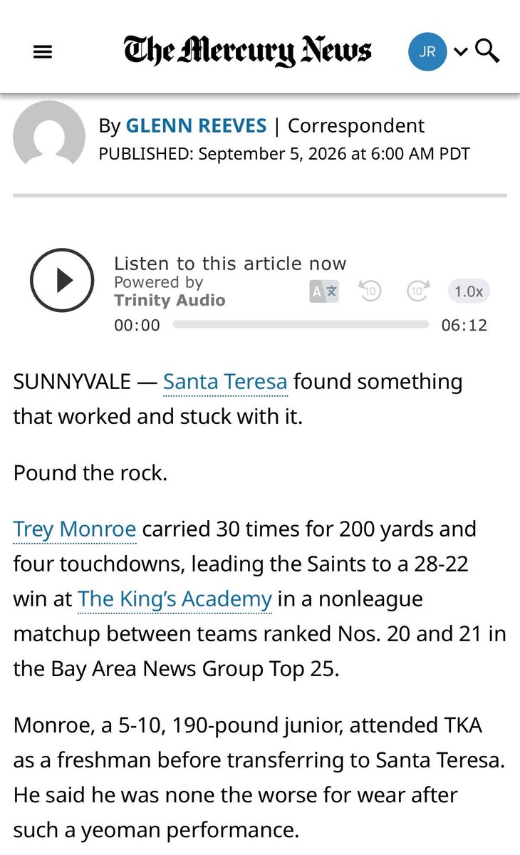 Tyrone_Monroe28's tweet photo. Great TEAM win! 🙏🏽🏈

Thankful for my teammates for battling all four quarters and for my coaches for continuing to believe in me and putting us in position to be successful. None of this happens without the guys up front doing the dirty work! 💪🏽 @amelendez50 @Donovan_Jor @JosiahRuss77 @DeionH408 @Bryan5_8 

30 carries | 200 yards | 4 TDs
28-22 WIN‼️

Thank you Glenn Reeves for the write-up and coverage. Truly appreciate the recognition.

Back to work. Still more to prove. 📈

#TeamFirst #SantaTeresaFootball #ClassOf2028 #RB #2