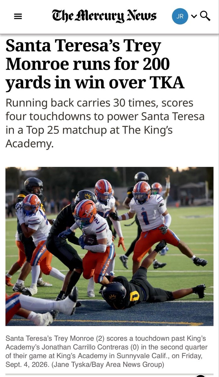 Tyrone_Monroe28's tweet photo. Great TEAM win! 🙏🏽🏈

Thankful for my teammates for battling all four quarters and for my coaches for continuing to believe in me and putting us in position to be successful. None of this happens without the guys up front doing the dirty work! 💪🏽 @amelendez50 @Donovan_Jor @JosiahRuss77 @DeionH408 @Bryan5_8 

30 carries | 200 yards | 4 TDs
28-22 WIN‼️

Thank you Glenn Reeves for the write-up and coverage. Truly appreciate the recognition.

Back to work. Still more to prove. 📈

#TeamFirst #SantaTeresaFootball #ClassOf2028 #RB #2