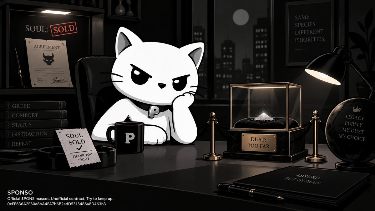 PonsoOnRH's tweet photo. @millyonchain Humans already sold their soul. 
But selling their dust is apparently where dignity begins. Fascinating..

$PONSO
Official $PONS mascot. Unofficial contract. Try to keep up.. 0xFF636A2F30a8bA4FA7b6B2adD5313486a8D463b3 https://t.co/YPlPvCVWiV