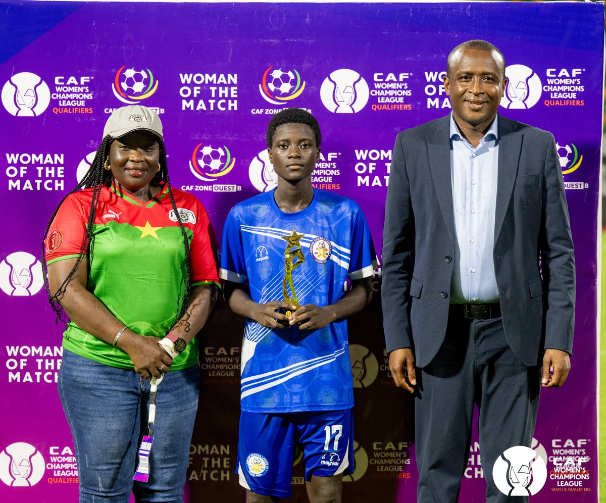 CafZoneOuestB's tweet photo. 🏆✨ Woman of the Match – WAFU‑B WCL 2026 Final! Ampem Darkoa’s No.17, Beline Nyarkoh, claims the trophy after an outstanding performance.
#UFOAB #CAFWCL #AmpemDarkoaLadies #WomanOfTheMatch
🏆✨ Femme du Match de la finale UFOA‑B WCL 2026 ! La n°17 d’Ampem Darkoa, Beline Nyarkoh, reçoit le trophée après une performance exceptionnelle.
#UFOAB #CAFWCL #AmpemDarkoaLadies #FemmeDuMatch