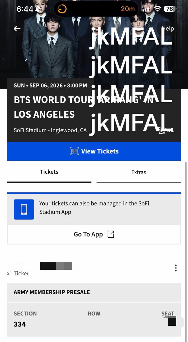 kookMFAL's tweet photo. does anyone need a ticket for tmrw!! i have one section 334 !! 

i can meet w you tomorrow or facetime! i’ll also provide more proof :) https://t.co/d12c1CrNfF