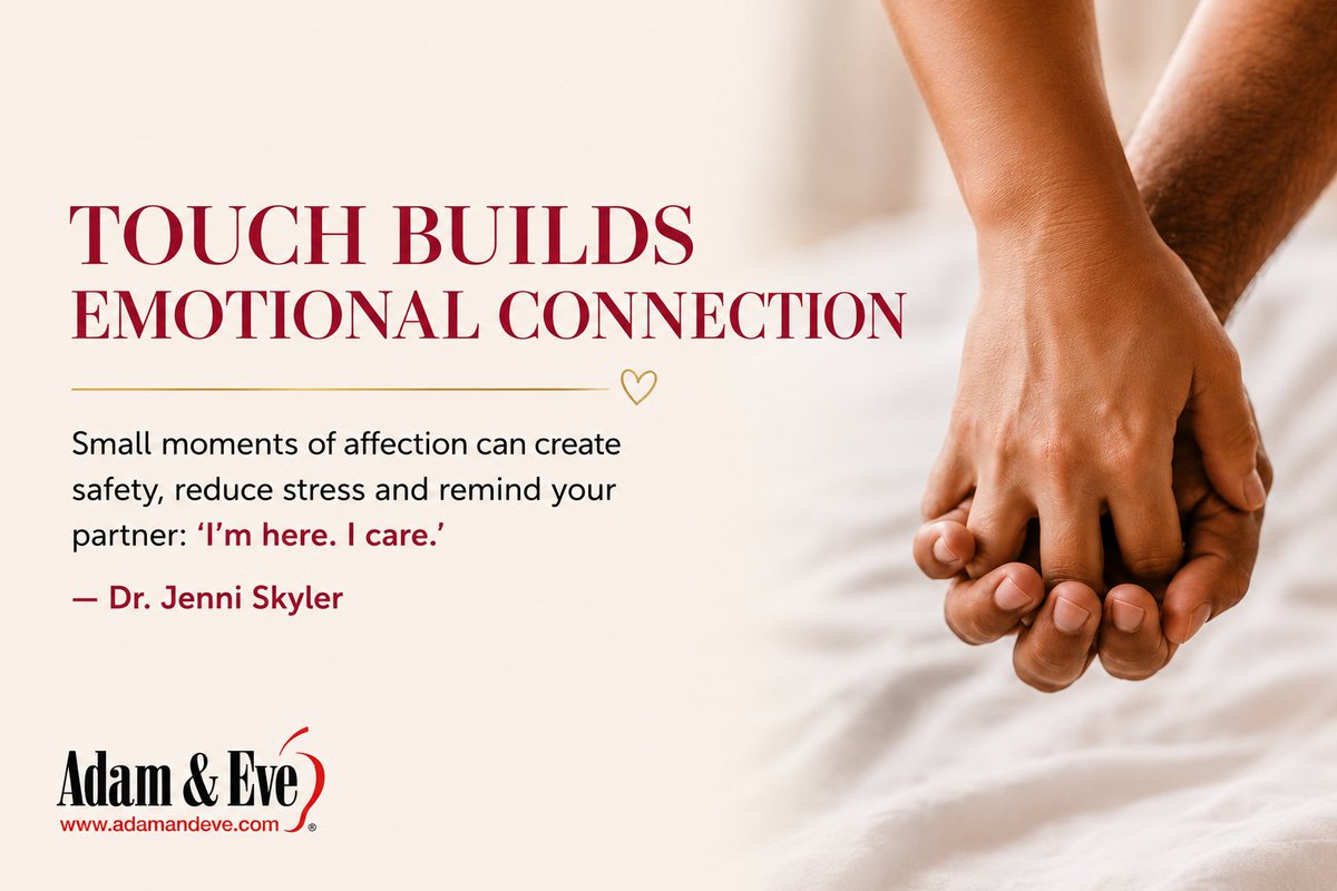 adamandeve's tweet photo. Touch doesn’t have to lead anywhere to mean something. ❤️ Small moments of affection can build safety, ease stress and say, “I’m here. I care.”
Use code JENNI for 50% off one item + free shipping. Some exclusions apply.
#RelationshipTips #EmotionalConnection #AdamAndEve https://t.co/ulXsPhoDd3