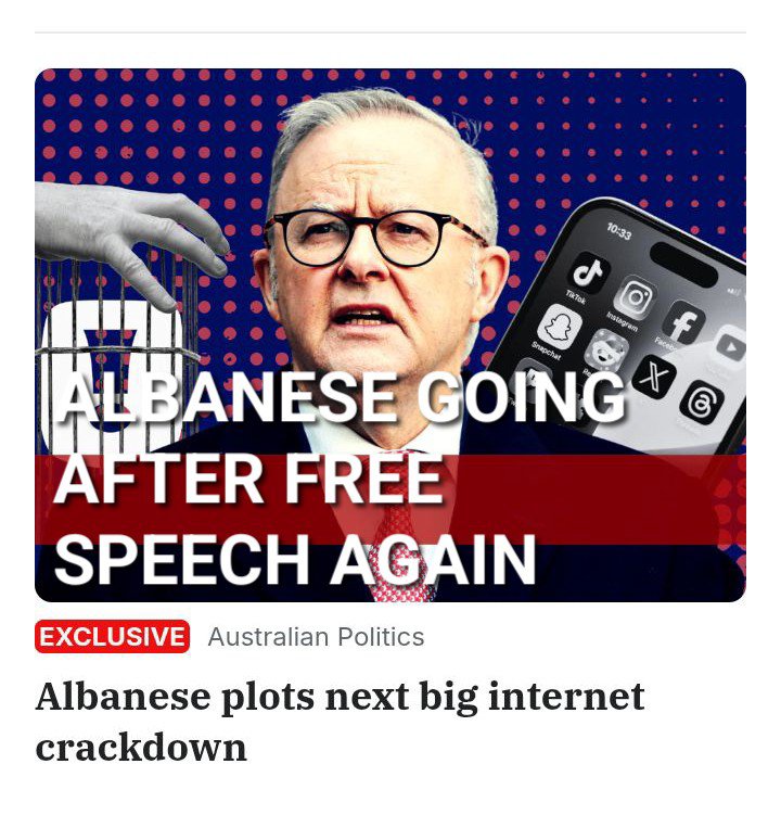 freedom4UU's tweet photo. Albanese is obsessed with shutting down or restricting free speech on the Internet.

This new "digital duty of care" is a euphemism for CENSORSHIP. It's the second attempt by the far left socialist Albanese Labor politibreau to restrict Aussies opinions, ideas and open debate.

Seriously? Can this pin wheel of a PM get any worse? The simple answer is yes.

The proposed legislation comes after Labor abandoned its separate misinformation and disinformation bill in 2024 following criticism over its potential impact on free speech.

The bill would have given the Australian Communications and Media Authority a greater role in regulating platforms’ handling of serious misinformation and disinformation.

Critics at the time argued the proposal risked creating a chilling effect on free speech because of uncertainty over