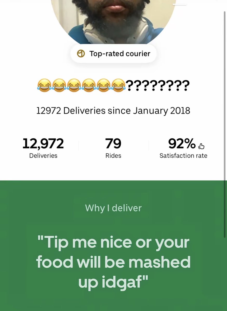 chiraqiia's tweet photo. yoo i’m crying these uber delivery drivers do not give a flying fuck🤣 https://t.co/lX5wfGugEK