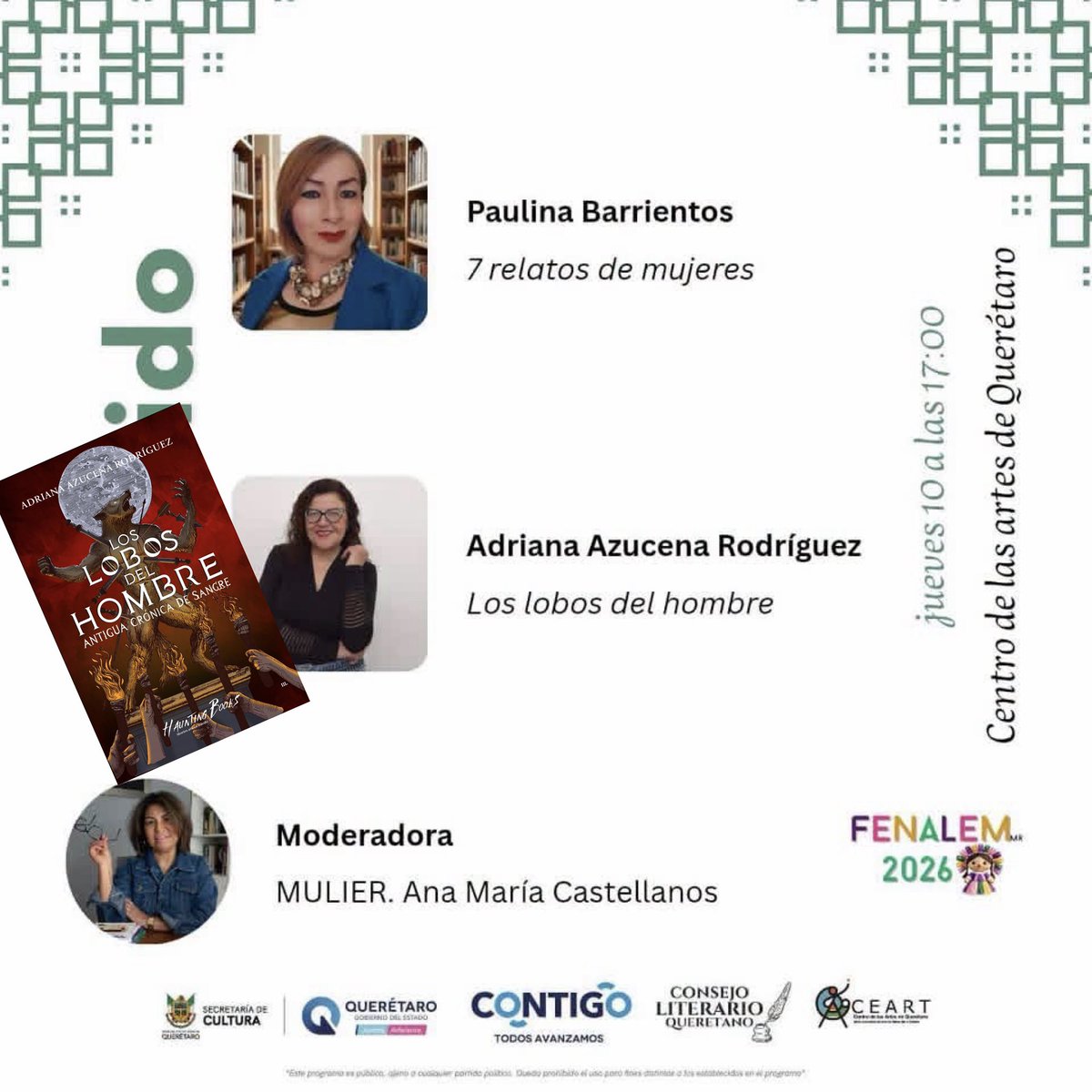 adrix_art's tweet photo. Presentación de _Los lobos del hombre_ en el Centro de las Artes de Querétaro, este jueves 10 de septiembre a las 17:00. 🍀🐺📖 https://t.co/TRgZrrXB3S