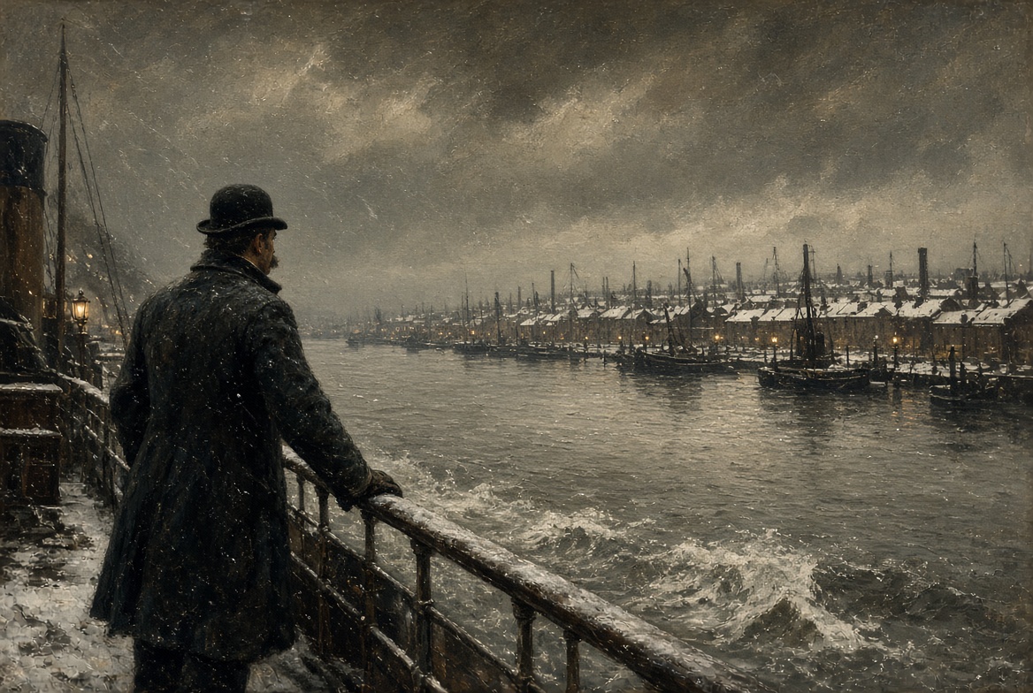JKTalla's tweet photo. A Chapter Left Out 
London, winter, the early 1880s. A steamship pulls from the docks. On the top deck a thickset man in oilskin and bowler stands at the rail, one gloved hand on the iron, and watches the East End slide into coal-smoke and snow. He has already been several men. He will invent more.This is the story of a writer who could not stop rewriting himself: editor, braggart, friend of Wilde and Shaw, lover, liar, exile. He rose by force of talk and appetite, wrecked rooms and reputations, and left behind a city that had received him once. The last image is not triumph. It is the river going pewter-grey, wet snow across the deck, and a man who has outlived the version of himself that London would still believe.Atmospheric, unsparing, and built toward that single departure — a portrait of ambition after the applause has stopped.

https://t.co/IvrhRd1Rmr