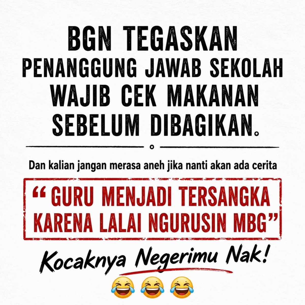 embah72's tweet photo. Kalau seperti ini cara bicara BGN jadi membuat kecurigaan saya makin kuat bhw semua sekolah mendapatkan banyak tekanan baik dr BGN, Pemerintah daerah utk mensuksekan MBG.

Satu sisi lain pihak sekolah menjadi salah satu yg dipersalahkan jika terjadi keracunan.

Tragis... https://t.co/DENoLfGeRP