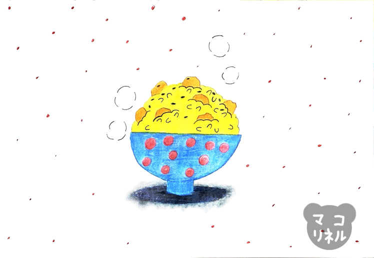 makorinel's tweet photo. 「栗ごはん」
色鉛筆で描きました
もうすぐ重陽の節句ですね
#イラスト #オリジナル #色鉛筆 https://t.co/A0MyoFUQ0n