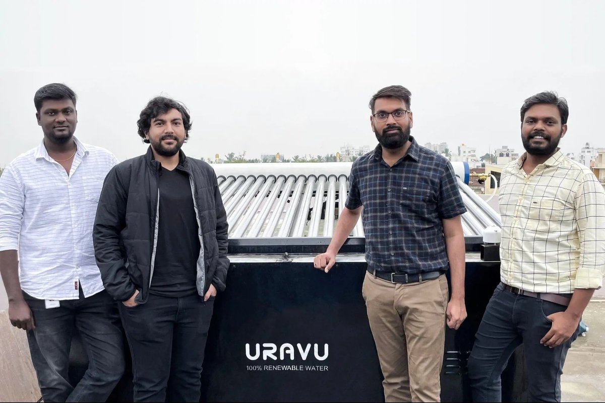 Fintech03's tweet photo. Sunday Startup Story...

Uravu Labs, Bengaluru, born out of a hostel water crisis at NIT Calicut...

In 2016, engineering students Swapnil Shrivastav and Venkatesh R lived through a severe campus drought at NIT Calicut, rationed to just one / two buckets, 10-15 litres, of water a day. 

That hardship is what pushed a dormant idea into an actual company. They placed in the top 5 of the Water Abundance XPRIZE in 2018 with a $50k grant, and formally incorporated Uravu Labs in 2019.

What they built, and why it is genuinely clever engineering...

Most water from air startups use fridge style refrigeration to cool air to its dew point, expensive, power-hungry. 

Uravu instead built a liquid desiccant system: a hygroscopic salt solution absorbs moisture straight from the air through chemical affinity, then low-grade heat, solar thermal / biomass / waste heat from industrial processes, regenerates it into pure, mineral-rich drinking water. 

No brute-force cooling required.

A little about the founders: Swapnil Shrivastav (CEO, B.Arch from NIT Calicut), Venkatesh R, and Govinda Balaji, with Pardeep Garg (a PhD in Mechanical Engineering from IISc with research time at MIT, as former co-founder and CTO).

Their systems are live in hospitality and beverage applications, including what is marketed as the world's first beer brewed with air-derived water, alongside Bengaluru's The Bier Library, plus an earlier pilot with AB InBev. 

The company has cited conserving ~2 lakh litres of groundwater.

They have raised a $2.3M seed round in March 2023 (Anicut, Speciale Invest, Rocketship, JITO, Echo River, others), following earlier pre-seed money + a smaller 2025 round (~$1.2M) involving Enrission India Capital, AWE Funds, and Inflection Point Ventures. 

Genuinely modest money for hardware heavy climate tech.

In June 2026, Uravu Labs was named among the Indian climate tech picks in Hub71's Cohort 18 in Abu Dhabi, a technology built and stress-tested in India, now being sought out by one of the most water-stressed, capital-intensive regions on Earth.

Why this matters for Bharat....

- Waterorg's current data puts the number of Indians lacking reliable access to safe drinking water at 34.2 crore 

- a scale of crisis that Jal Jeevan Mission attacks through pipes and infrastructure, while Uravu attacks it from a completely different angle: decentralized water generation that needs nothing but air and sunlight, no pipe, no well, no river.

2 students rationed to a bucket of water a day during a college drought, building a company a decade later that a Gulf state now wants for its own water security.

Bharat is rising. 🙏🙏