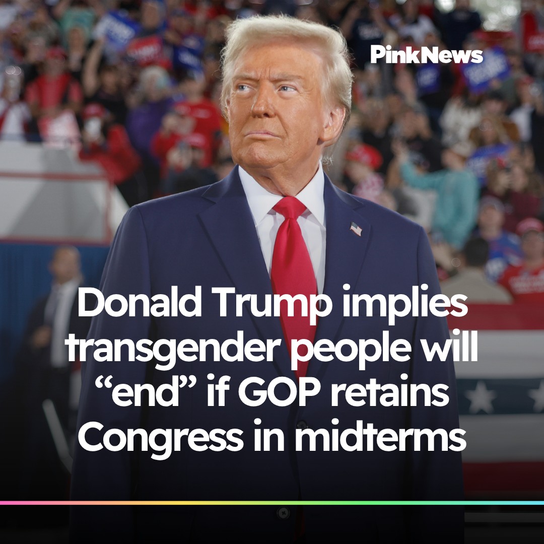 PinkNews's tweet photo. Donald Trump says ‘transgender will never end' as he makes election plea ➡️ https://t.co/Uxk2lumgd3

📷 Getty https://t.co/OrxMWMKRQO