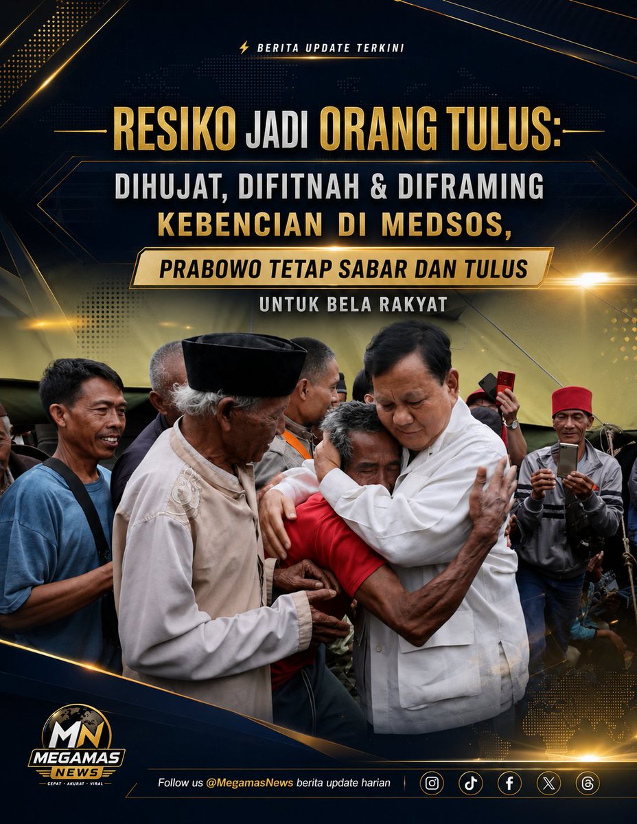 MegamasNews's tweet photo. Berusaha sekuat tenaga melakukan yang terbaik. Mengerahkan tenaga, pikiran, dan waktu. Tapi yang dicari hanyalah kesalahan dan kekurangan. Segala kebaikan dilupakan.
Itulah yang sedang dialami Prabowo Subianto.
Di media sosial dia diframing seolah dibenci dan tidak disukai. #fyp https://t.co/MXutKfqk2b
